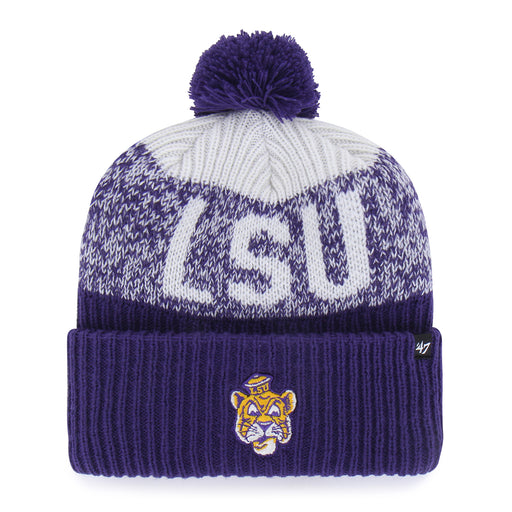 LSU Tigers 47 Brand Beanie Mike Historic Bone Chill ’47 Cuff Knit With Pom - Purple