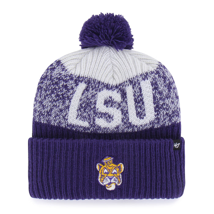 LSU Tigers 47 Brand Beanie Mike Historic Bone Chill ’47 Cuff Knit With Pom - Purple
