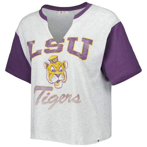 LSU Tigers 47 Brand Beanie Mike Color Block Dolly Crop Top - Grey / Purple