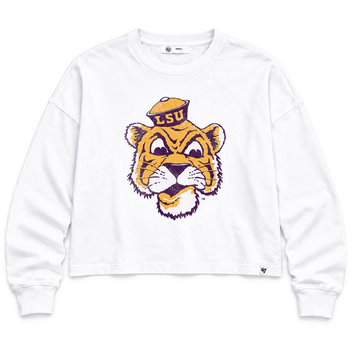 LSU Tigers 47 Brand Beanie Mike Sydney Women's Long Sleeve Crop T-Shirt - White