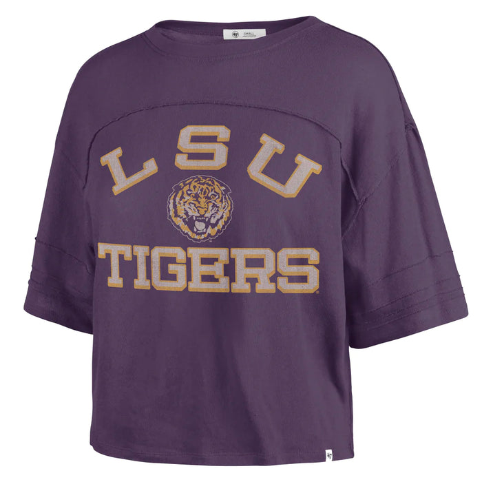 LSU Tigers 47 Brand Round Vault Half Moon Stevie Crop Top T-Shirt - Purple