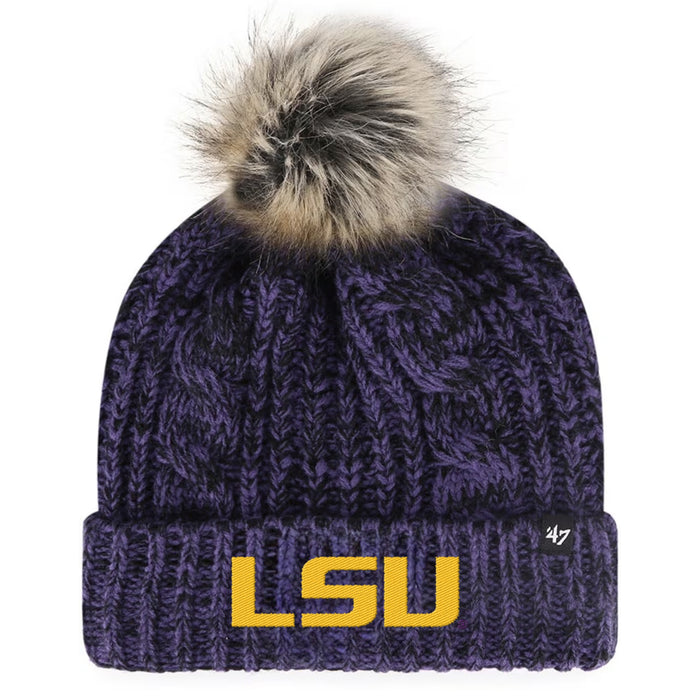 LSU Tigers 47 Brand Women's Beanie Meeko Cuffed Cable Knit With Pom - Purple