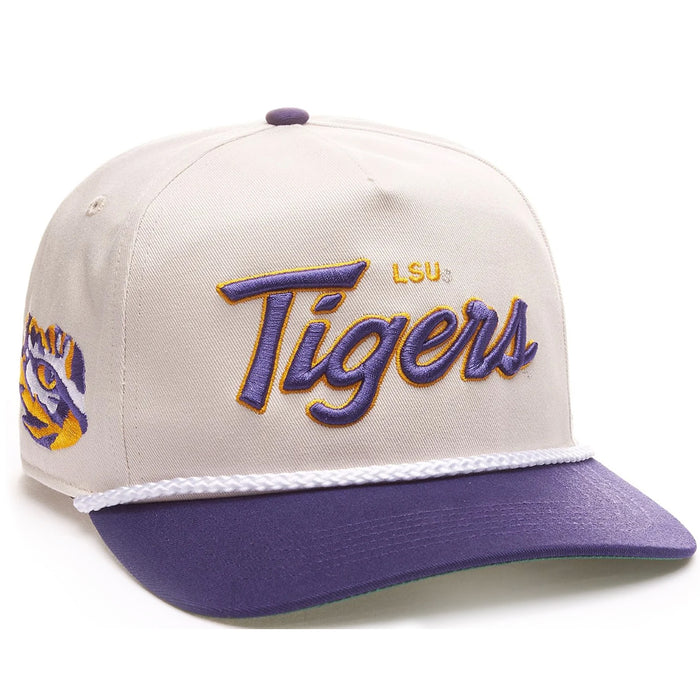 LSU Tigers 47 Crosstown Script Two Tone Hitch Five-Panel Rope Hat - Bone / Purple