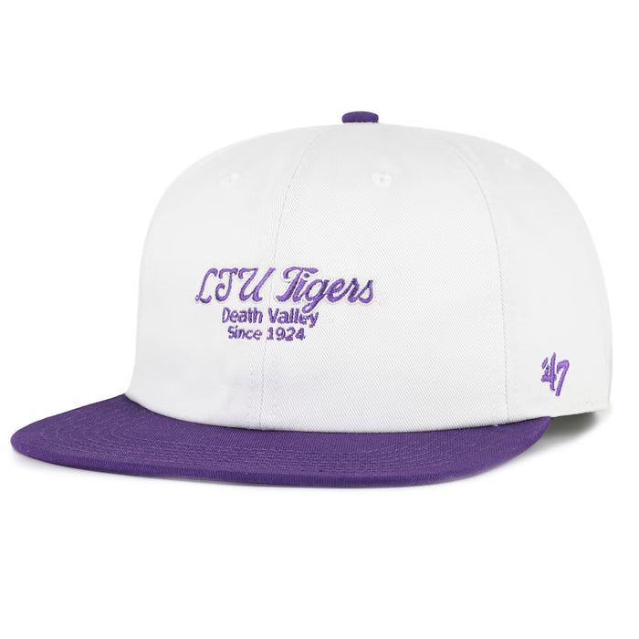 LSU Tigers 47 Script Stack Two-Tone Burnside '47 Captain RL (Relaxed) Adjustable Hat - Sandstone / Purple