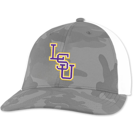 LSU Tigers Ahead Baseball Interlock Fitted Stretch Flex Mesh OSFM Hat - Grey Camo
