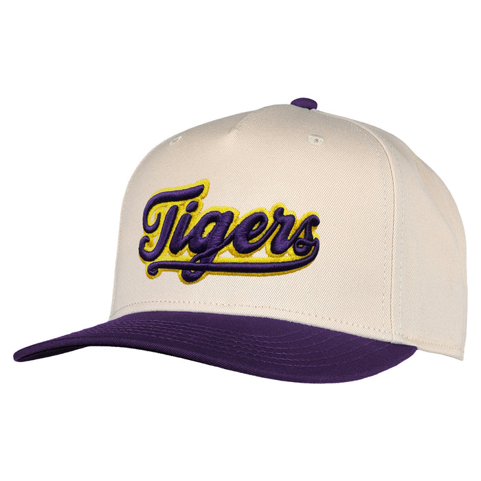 LSU Tigers Ahead Baseball Script 1995 Two-Tone 5 Panel Hat - Cream / Purple