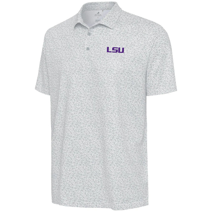 LSU Tigers Antigua Field Ditsy Pattern Performance Polo - White / Grey