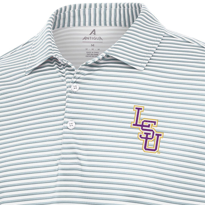 LSU Tigers Antigua Interlock Skills Stripe Performance Polo - Sky / White