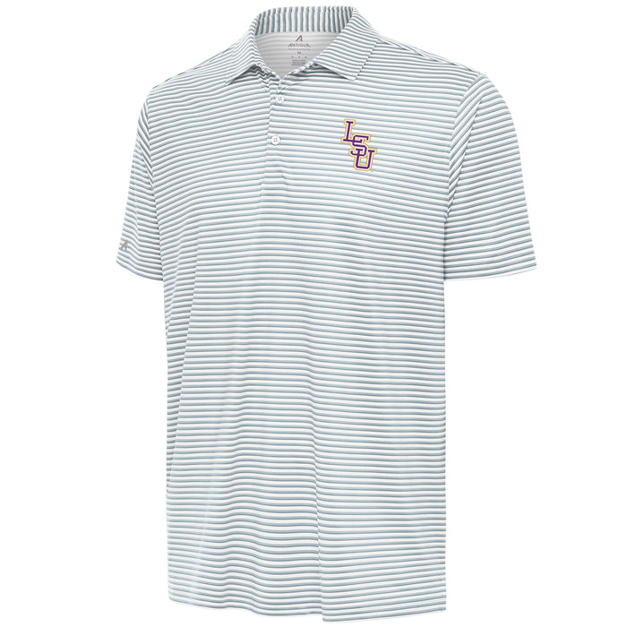 LSU Tigers Antigua Interlock Skills Stripe Performance Polo - Sky / White