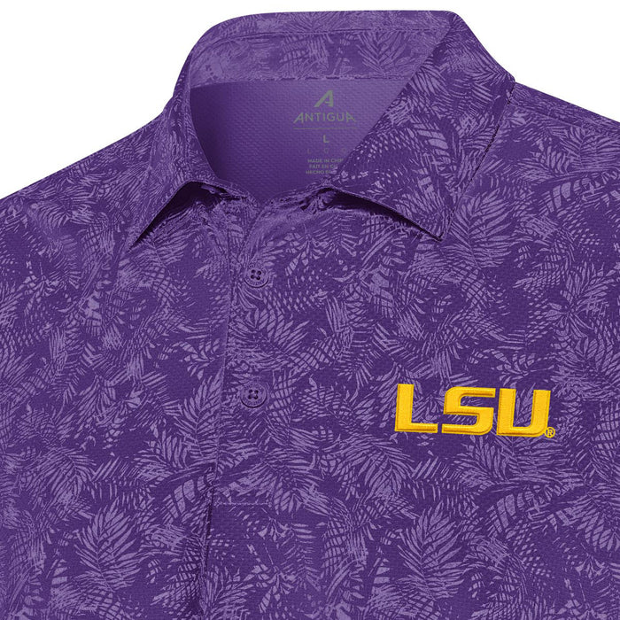 LSU Tigers Antigua Lush Palms Pattern Performance Polo - Purple