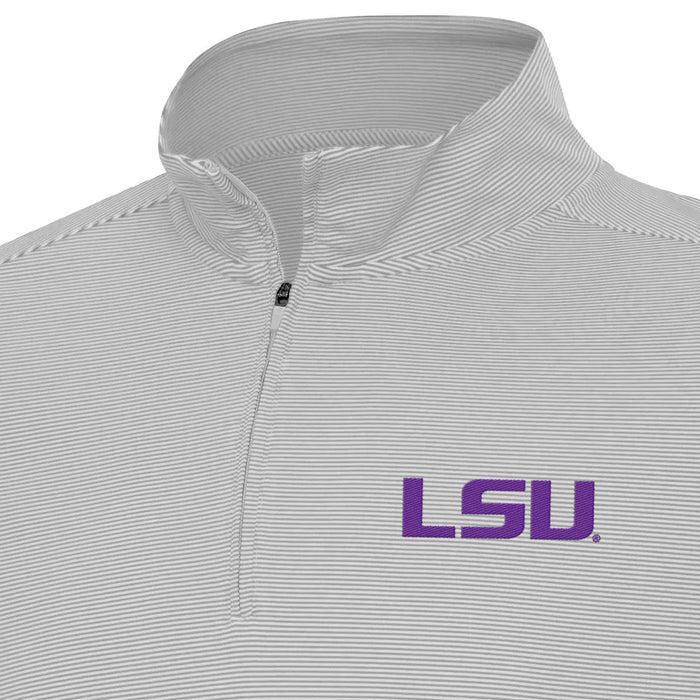 LSU Tigers Antigua Twine Mini Stripe Performance 1/4 Zip Pullover -Sky Grey / White