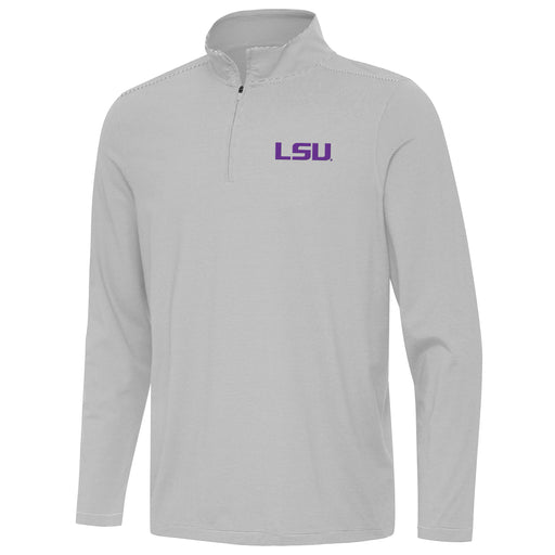 LSU Tigers Antigua Twine Mini Stripe Performance 1/4 Zip Pullover -Sky Grey / White