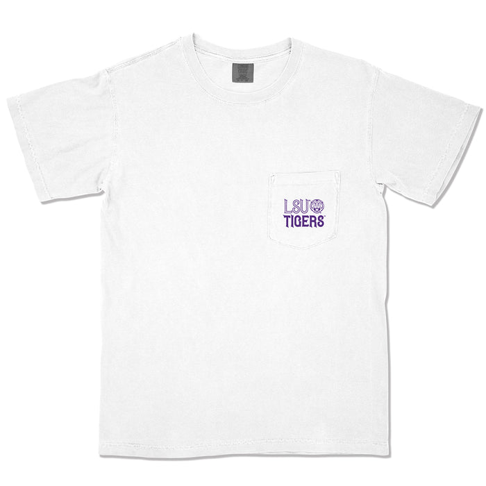 LSU Tigers B-Unlimited 2026 Schedule Line of Scrimmage Garment Dyed Pocket T-Shirt - White
