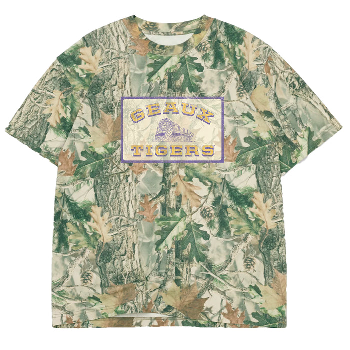 LSU Tigers B-Unlimited Vintage Postcard Heavyweight Oversized Boxy Camo T-Shirt - Vintage Wood