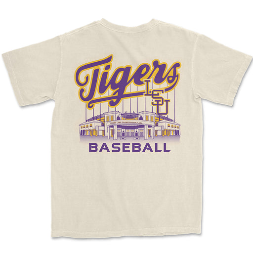 LSU Tigers Baseball Alex Box Stadium Script Dyed T-Shirt - Ivory