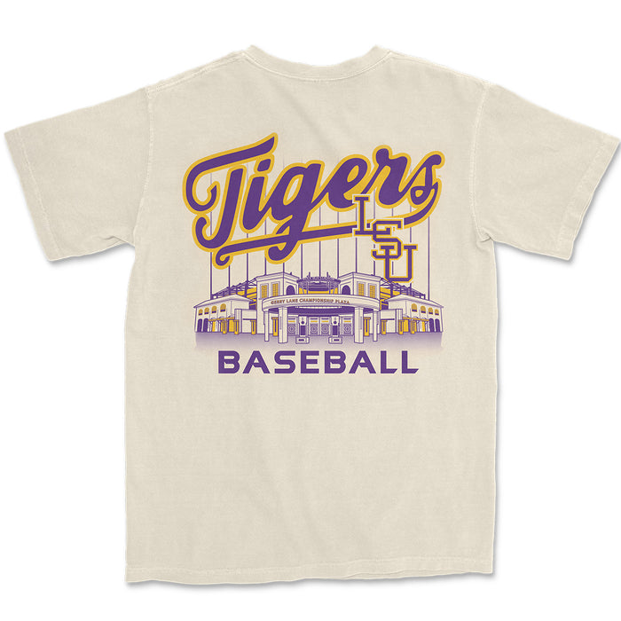 LSU Tigers Baseball Alex Box Stadium Script Dyed T-Shirt - Ivory