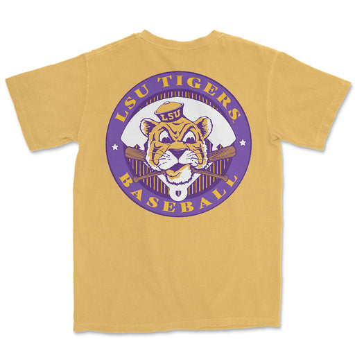 LSU Tigers Baseball Beanie Mike Baseball Circle Dyed T-Shirt - Mustard
