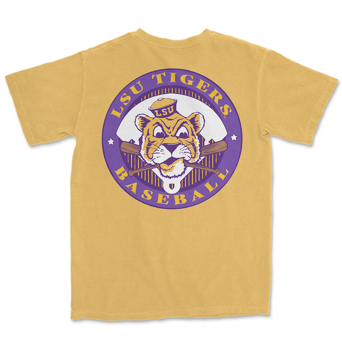 LSU Tigers Baseball Beanie Mike Baseball Circle Dyed T-Shirt - Mustard