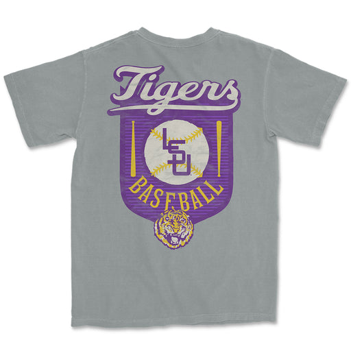 LSU Tigers Baseball Shield Round Vault Garment Dyed T-Shirt - Granite