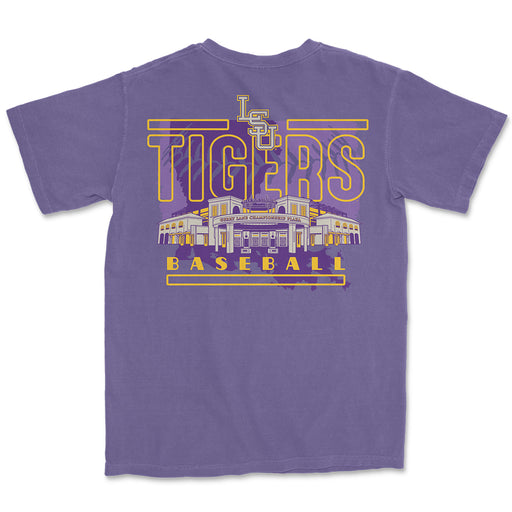 LSU Tigers Baseball State Stacked Garment Dyed T-Shirt - Grape