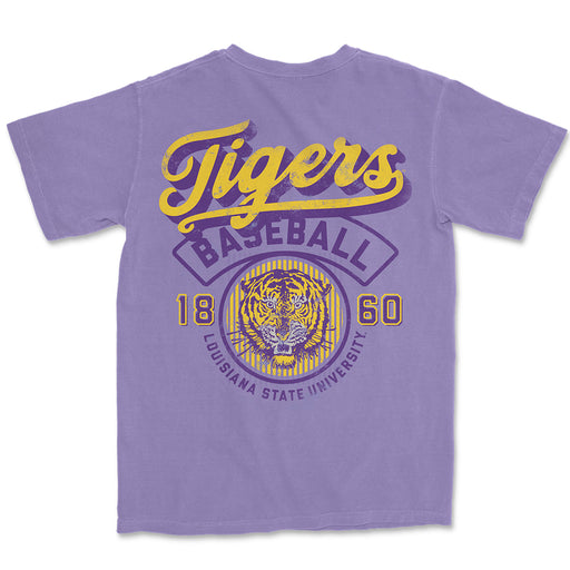 LSU Tigers Baseball Vintage Script Stripes Dyed T-Shirt - Violet
