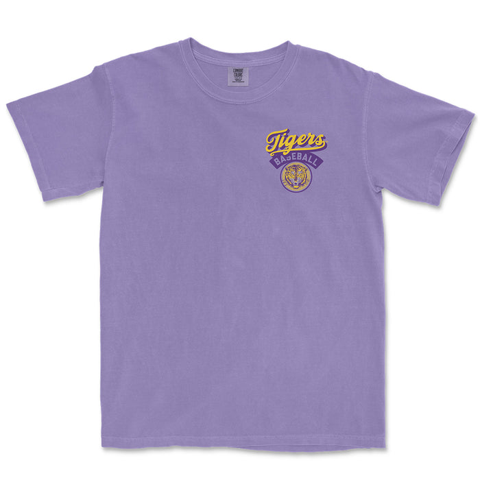LSU Tigers Baseball Vintage Script Stripes Dyed T-Shirt - Violet