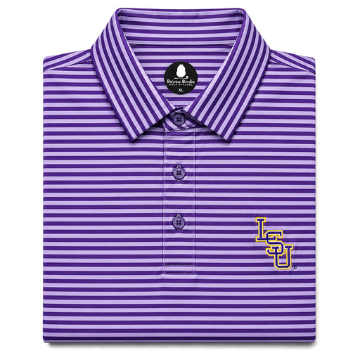 LSU Tigers Bayou Birdie Interlock 2 Stripe Performance Polo - Purple / Lavender