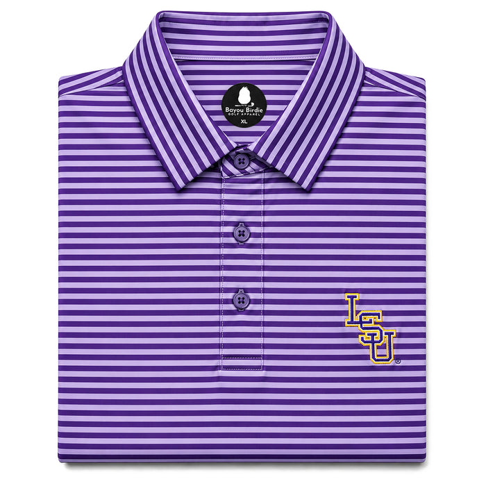 LSU Tigers Bayou Birdie Interlock 2 Stripe Performance Polo - Purple / Lavender