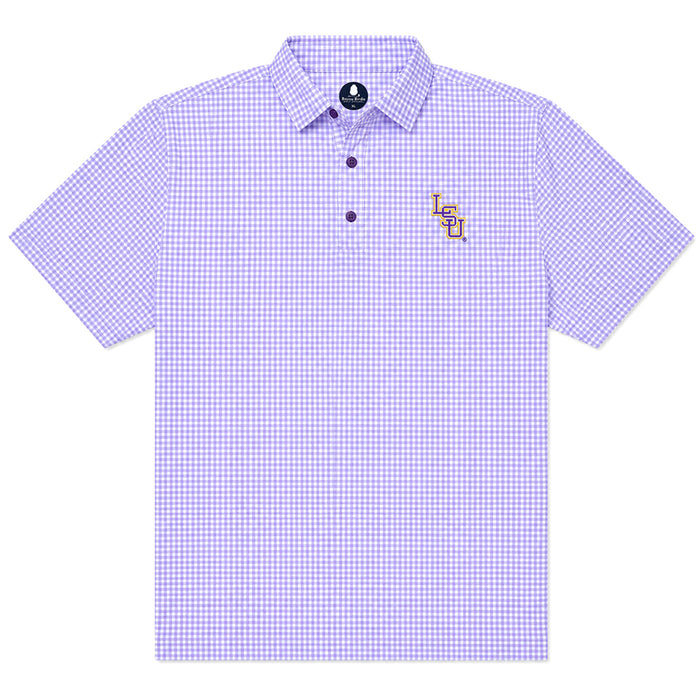 LSU Tigers Bayou Birdie Interlock Gingham Pattern Performance Polo - Lavender