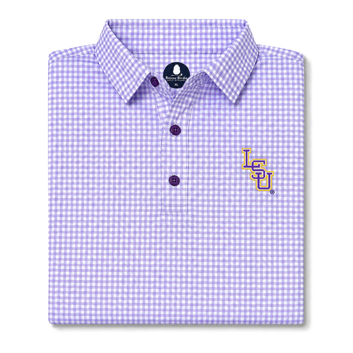 LSU Tigers Bayou Birdie Interlock Gingham Pattern Performance Polo - Lavender