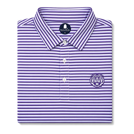 LSU Tigers Bayou Birdie Tiger Head 3 Stripe Performance Polo - Lavender / Purple / Grey