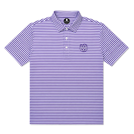 LSU Tigers Bayou Birdie Tiger Head 3 Stripe Performance Youth Polo - Purple / Lavender / Grey