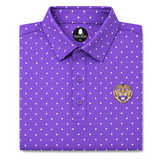 LSU Tigers Bayou Birdie Tiger Head Dot Pattern Performance Polo - Purple
