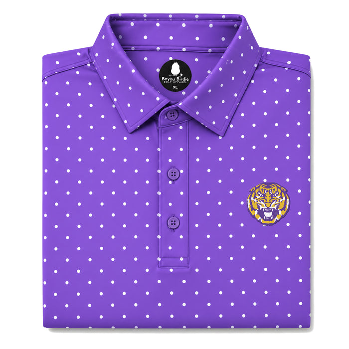 LSU Tigers Bayou Birdie Tiger Head Dot Pattern Performance Polo - Purple