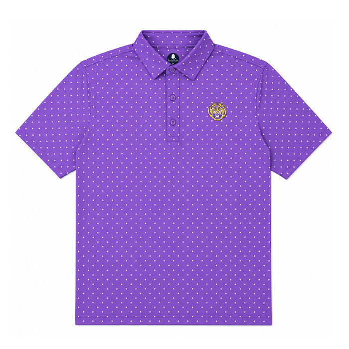 LSU Tigers Bayou Birdie Tiger Head Dot Pattern Performance Youth Polo - Purple