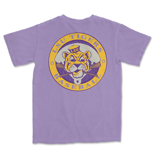 LSU Tigers Beanie Mike Baseball Circle Garment Dyed T-Shirt - Violet