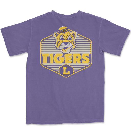 LSU Tigers Beanie Mike Striped Badge Garment Dyed T-Shirt - Grape
