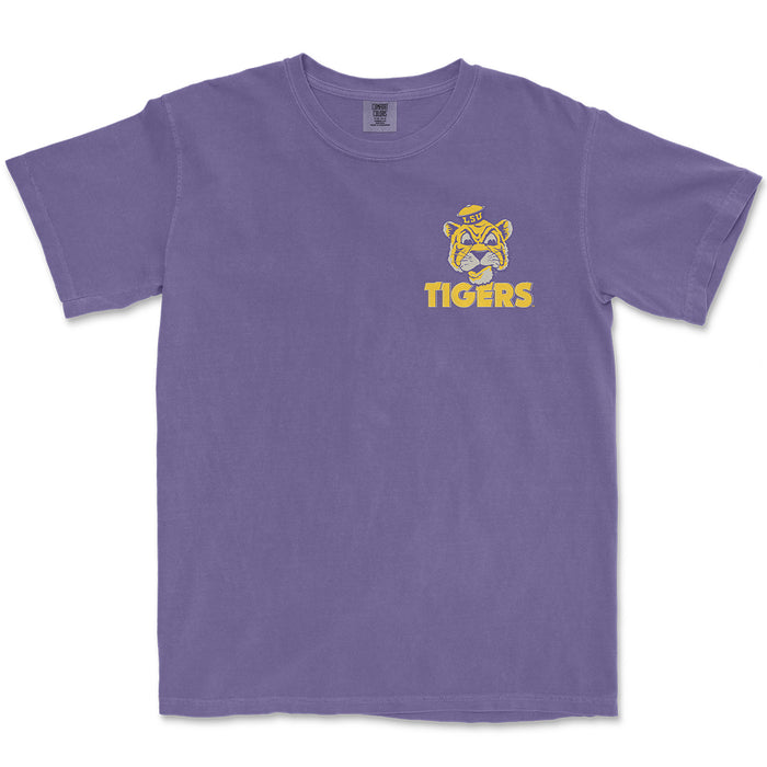 LSU Tigers Beanie Mike Striped Badge Garment Dyed T-Shirt - Grape