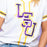 LSU Tigers Bomb Designs Baseball Interlock Sequin Baseball V-Neck Jersey T-Shirt - White