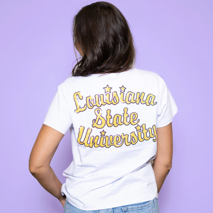 LSU Tigers Bomb Designs Beanie Mike Script T-Shirt - White