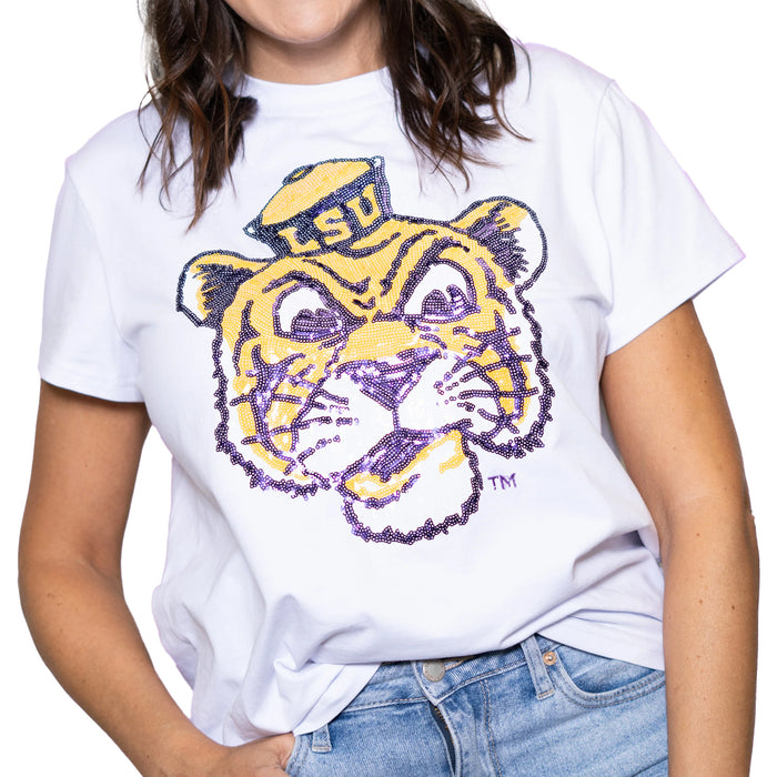 LSU Tigers Bomb Designs Beanie Mike Script T-Shirt - White
