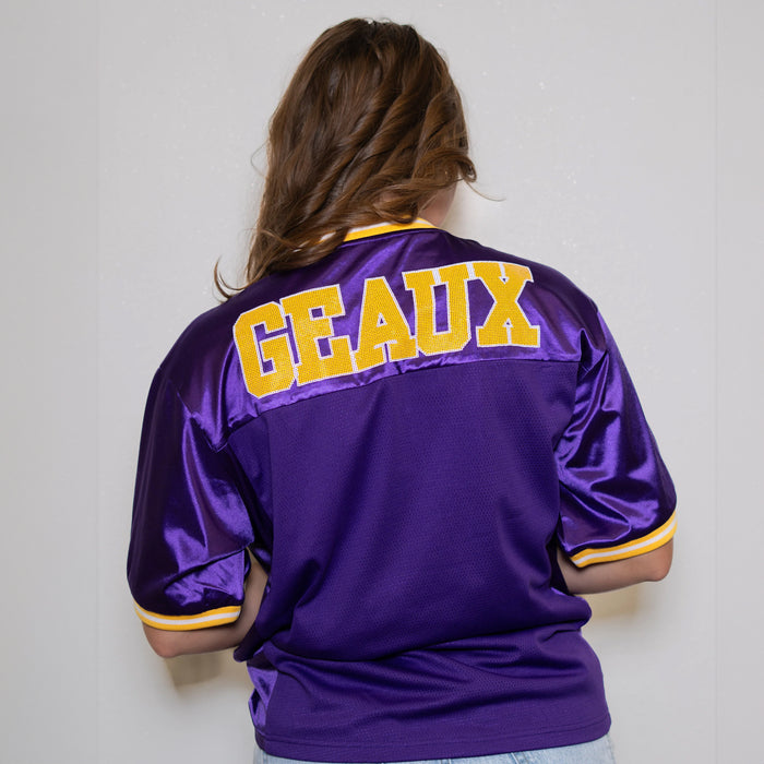 LSU Tigers Bomb Designs Beanie Mike Sequin Football Jersey - Purple