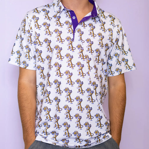 LSU Tigers Bomb Designs Dunking Mike Basketball Pattern Polo - White
