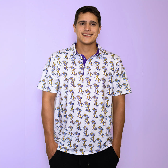 LSU Tigers Bomb Designs Dunking Mike Basketball Pattern Polo - White