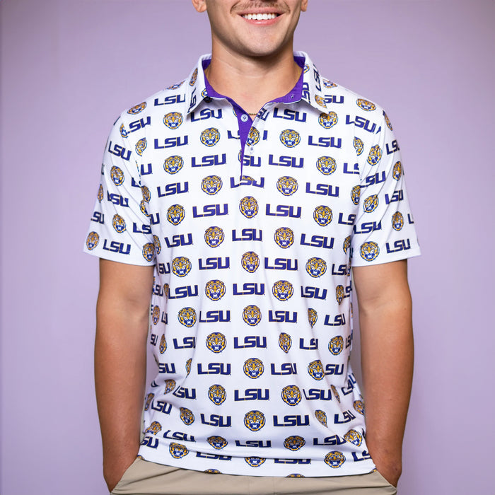LSU Tigers Bomb Designs LSU Tiger Head Pattern Polo - White