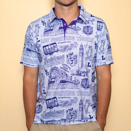 LSU Tigers Bomb Designs LSU Vault Vintage Pattern Polo - Grey