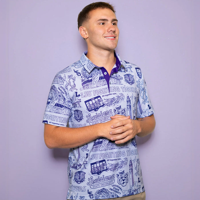 LSU Tigers Bomb Designs LSU Vault Vintage Pattern Polo - Grey