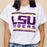 LSU Tigers Bomb Designs Sequin + Jewel Design Cuff Sleeve T-Shirt - White