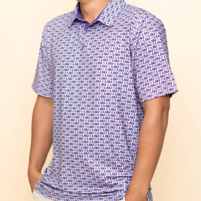 LSU Tigers Bomb Designs Tiger Head Primary Logo Pattern Performance Polo - Lavender