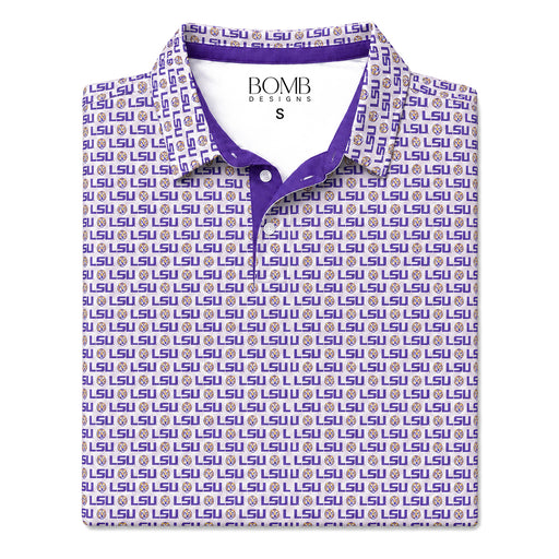 LSU Tigers Bomb Designs Tiger Head Primary Logo Pattern Performance Polo - Lavender
